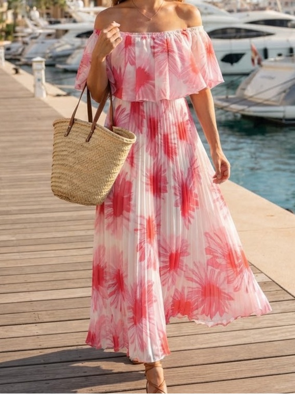 Flying tomato off shoulder floral pleated maxi dress size S